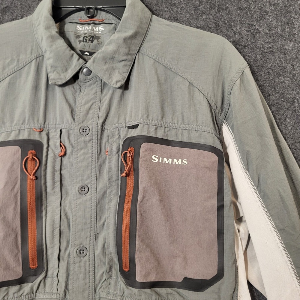 Simms G4 Fishing Shirt Mens Small Gray Long Sleeve Ripstop Guide Technical Top